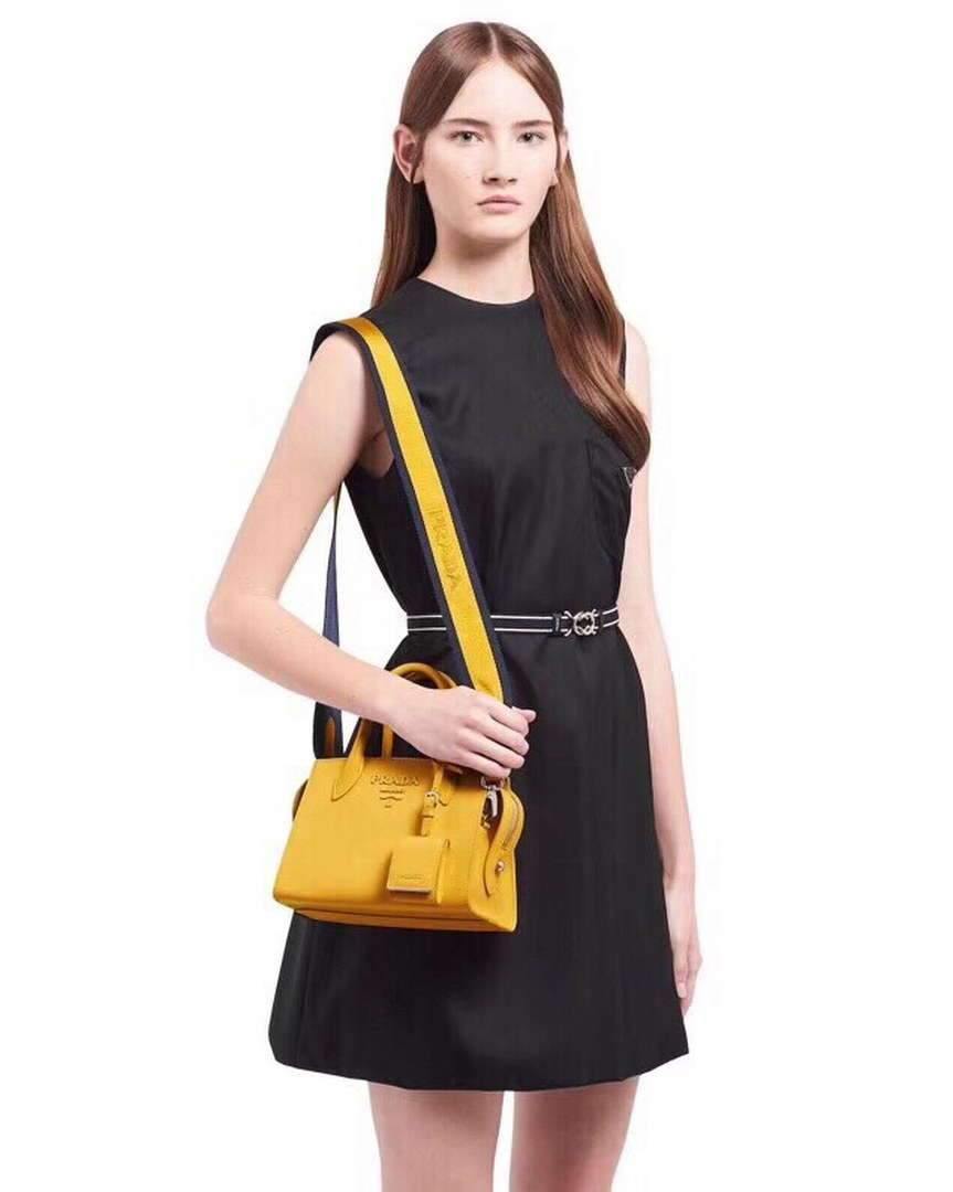 Prada 1BA269 Saffiano Leather Prada Monochrome Bag Yellow - luxibagsmall