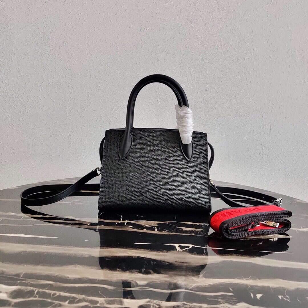 Prada 1BA269 Saffiano Leather Prada Monochrome Bag Black - luxibagsmall