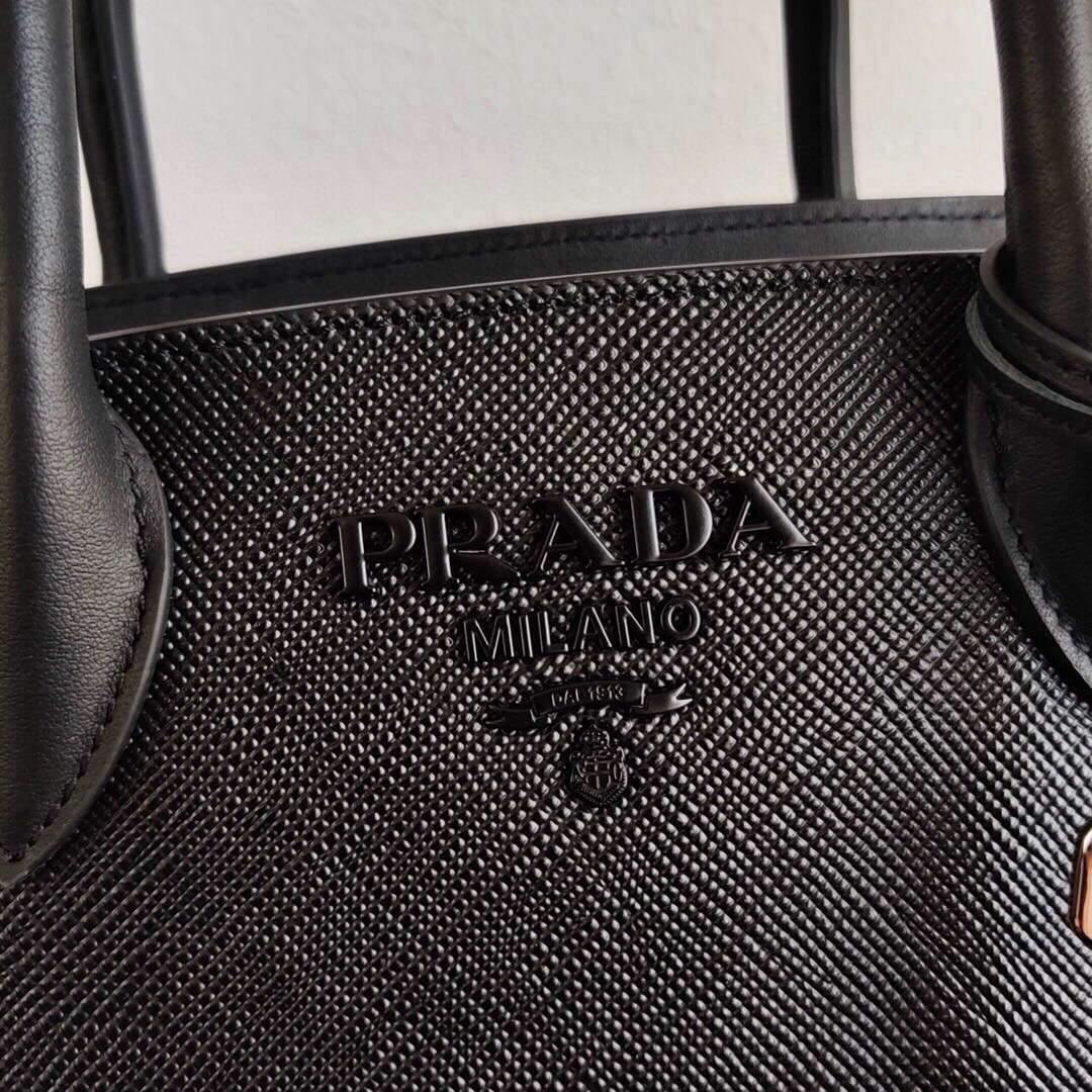 Prada 1BA269 Saffiano Leather Prada Monochrome Bag Black - luxibagsmall