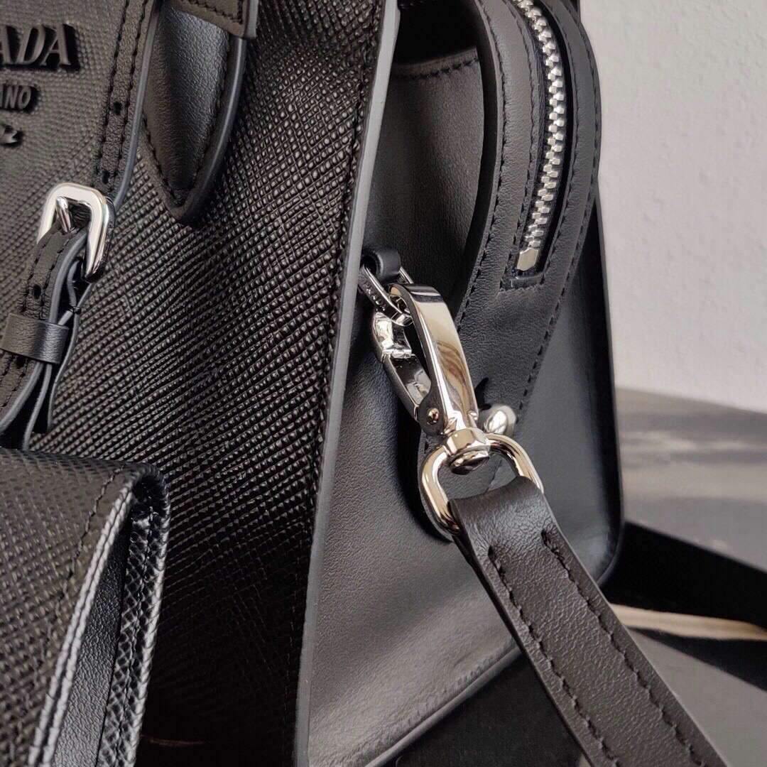 Prada 1BA269 Saffiano Leather Prada Monochrome Bag Black - luxibagsmall