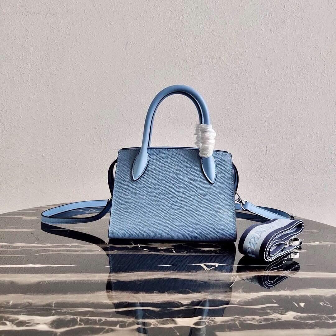 Prada 1BA269 Saffiano Leather Prada Monochrome Bag Blue - luxibagsmall