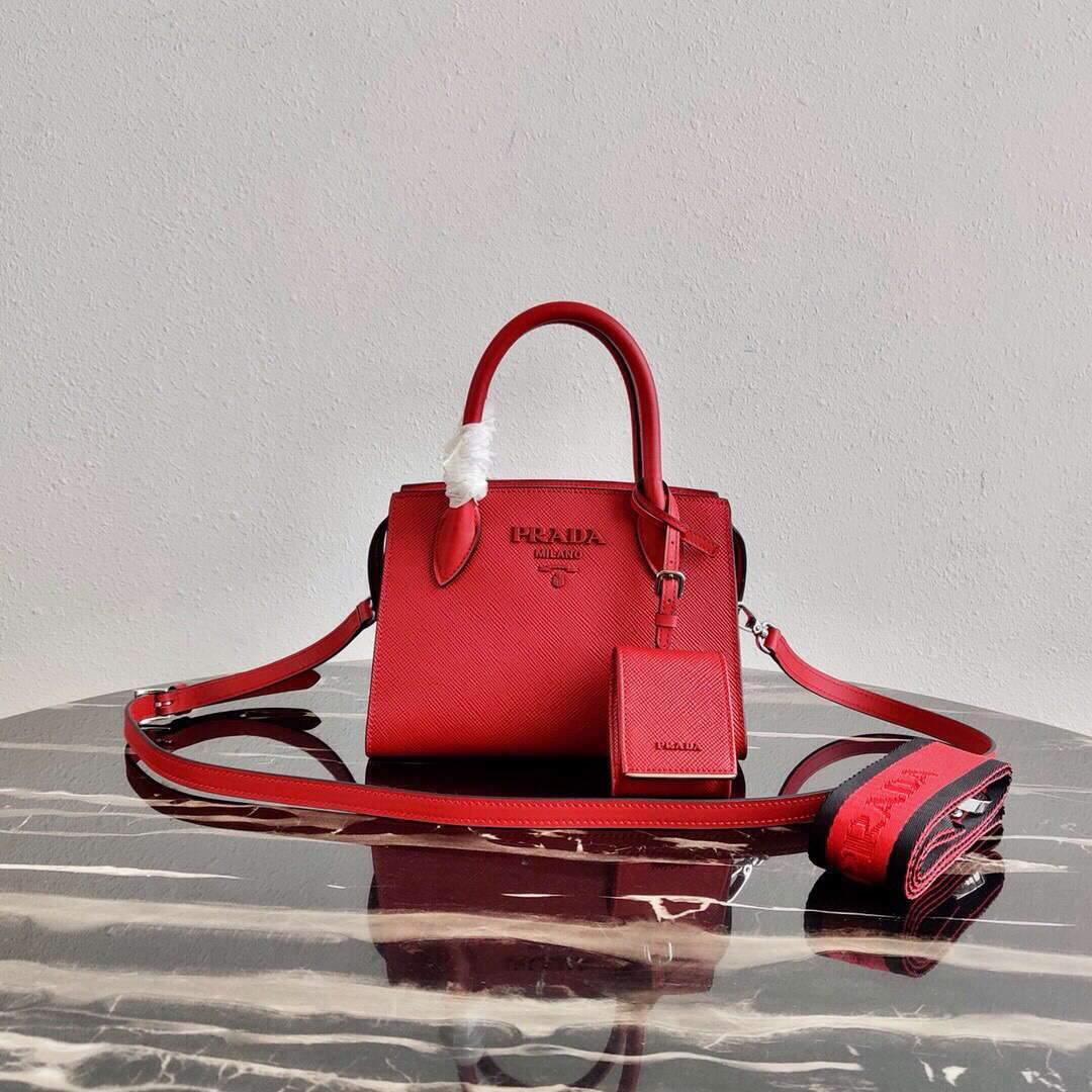 Prada 1BA269 Saffiano Leather Prada Monochrome Bag Red - luxibagsmall