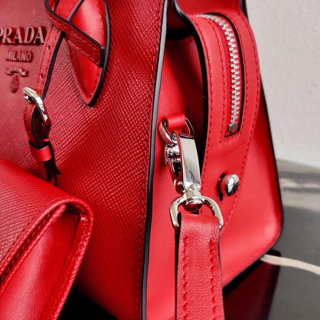 Prada 1BA269 Saffiano Leather Prada Monochrome Bag Red - luxibagsmall