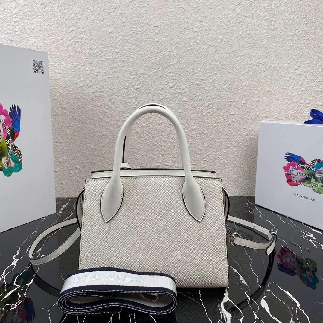 Prada 1BA269 Saffiano Leather Prada Monochrome Bag White - luxibagsmall