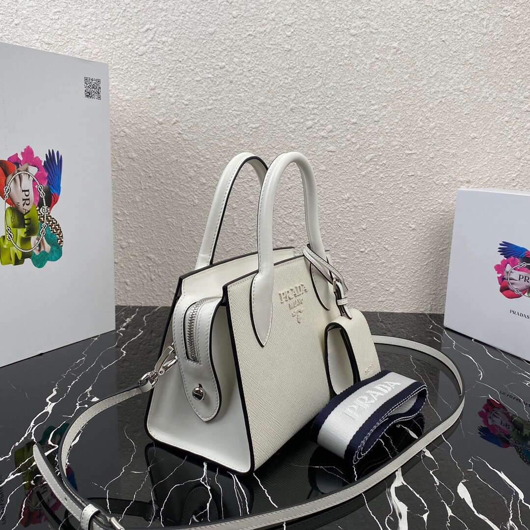 Prada 1BA269 Saffiano Leather Prada Monochrome Bag White - luxibagsmall