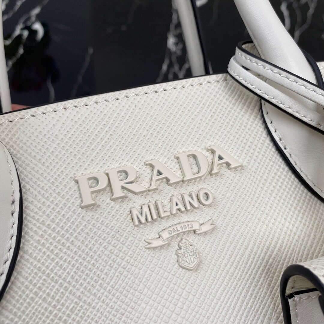 Prada 1BA269 Saffiano Leather Prada Monochrome Bag White - luxibagsmall