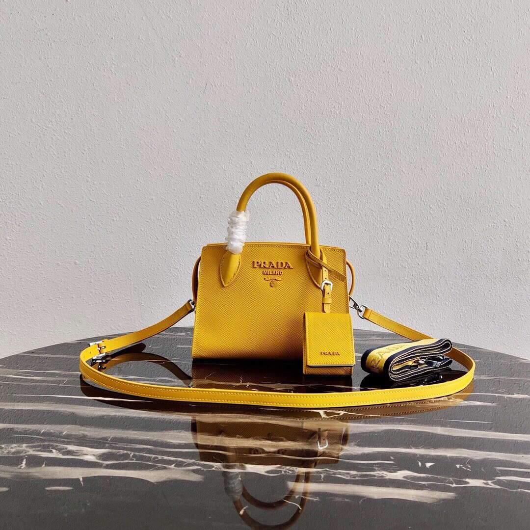 Prada 1BA269 Saffiano Leather Prada Monochrome Bag Yellow - luxibagsmall