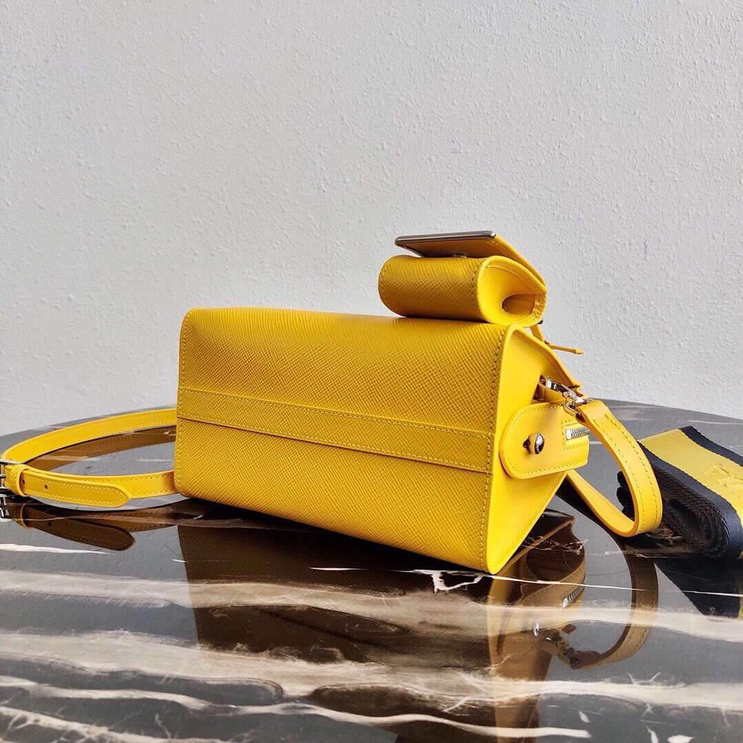 Prada 1BA269 Saffiano Leather Prada Monochrome Bag Yellow - luxibagsmall