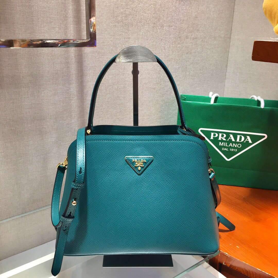 Prada 1BA282 Medium Saffiano Leather Prada Matinee Bag Blue - luxibagsmall