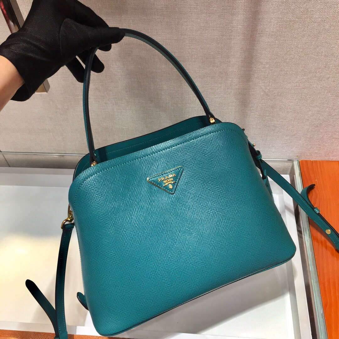 Prada 1BA282 Medium Saffiano Leather Prada Matinee Bag Blue - luxibagsmall