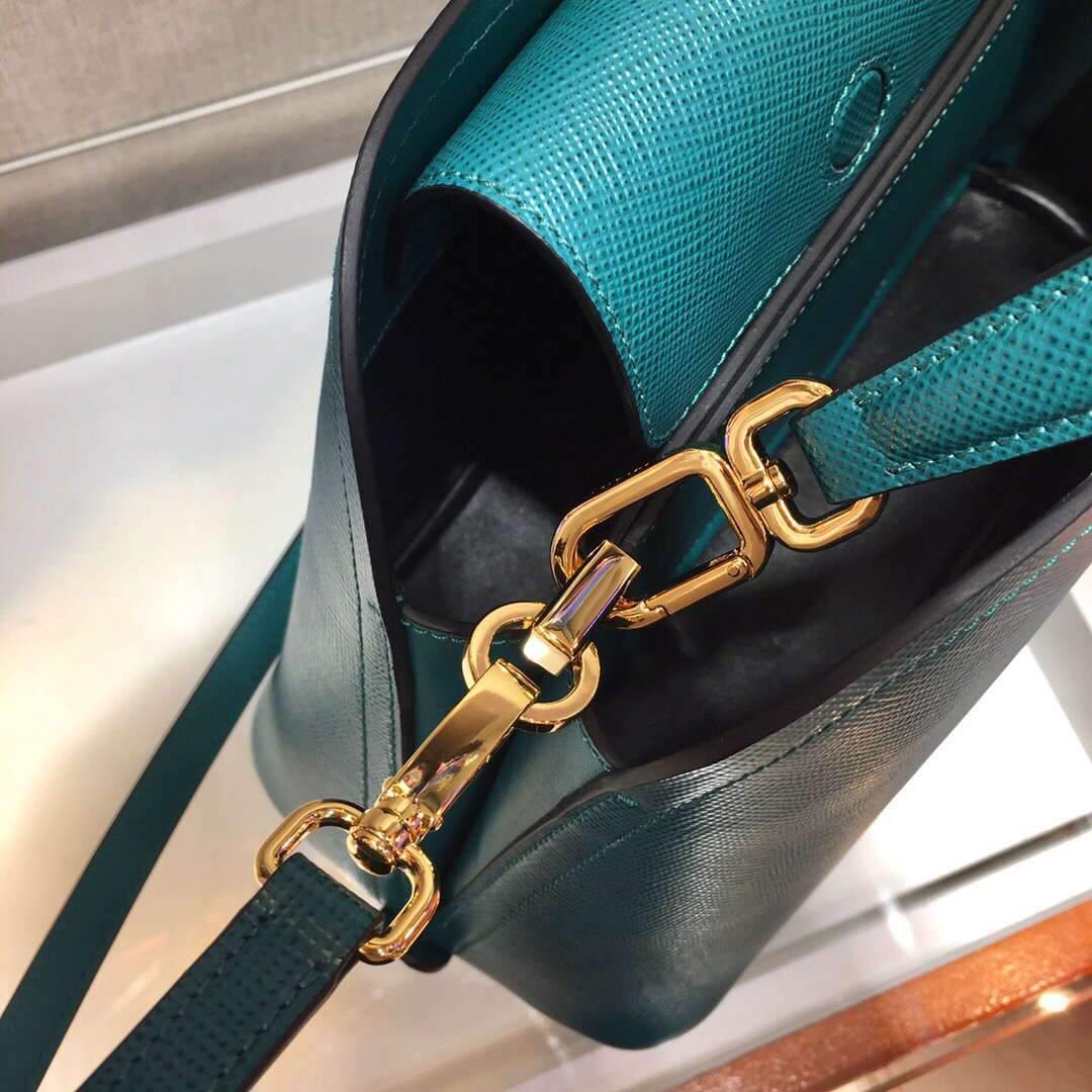 Prada 1BA282 Medium Saffiano Leather Prada Matinee Bag Blue - luxibagsmall