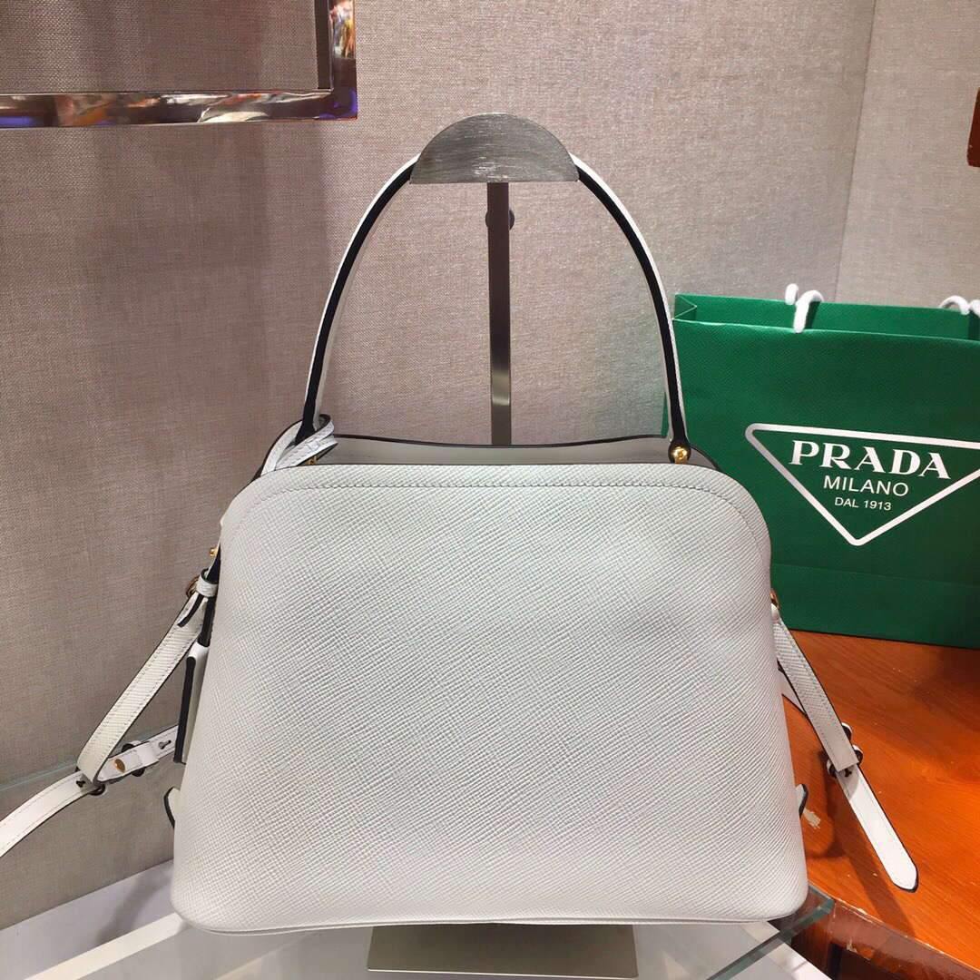 Prada 1BA282 Medium Saffiano Leather Prada Matinee Bag White - luxibagsmall