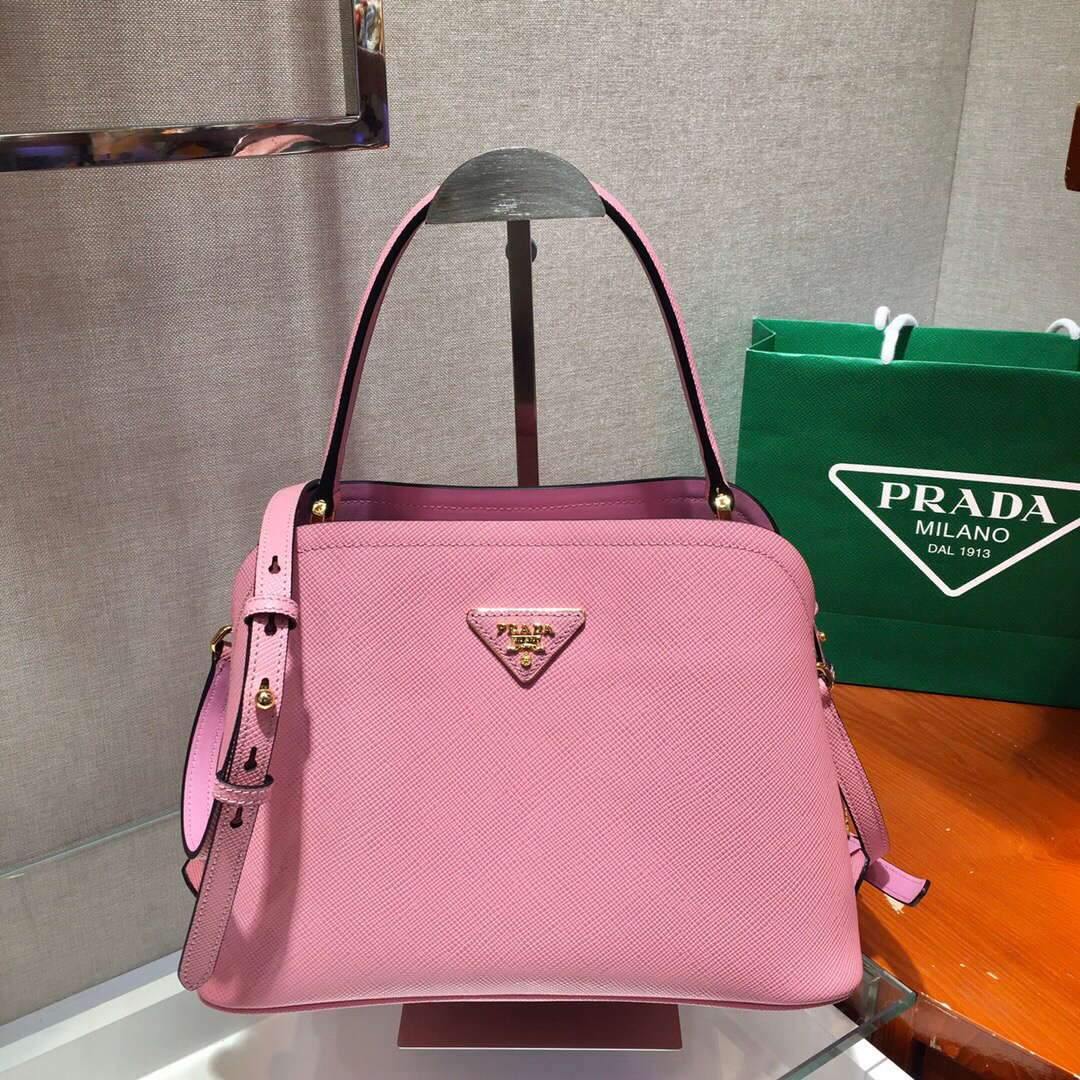 Prada 1BA282 Medium Saffiano Leather Prada Matinee Bag Pink - luxibagsmall