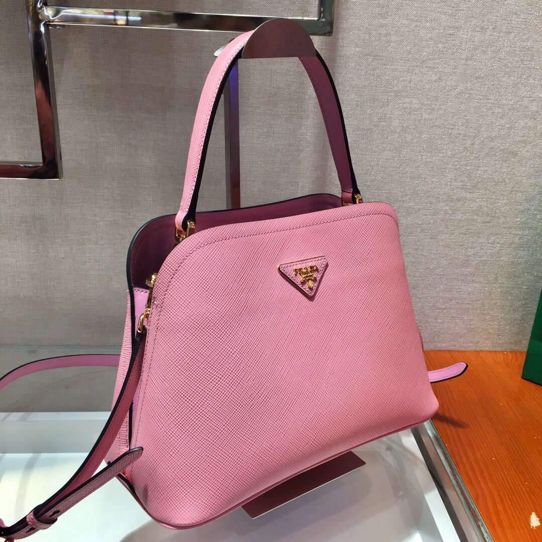 Prada 1BA282 Medium Saffiano Leather Prada Matinee Bag Pink - luxibagsmall