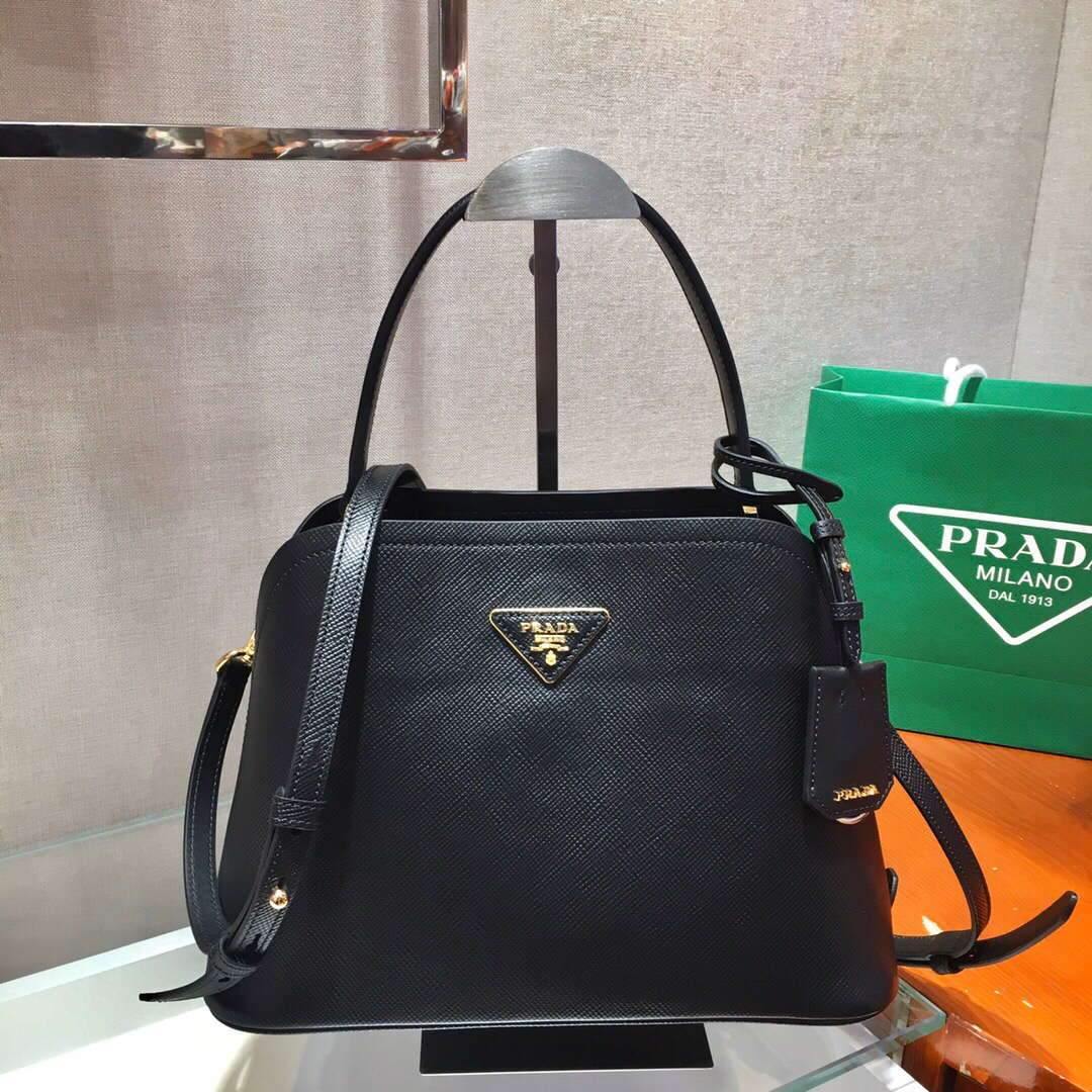 Prada 1BA282 Medium Saffiano Leather Prada Matinee Bag Black - luxibagsmall