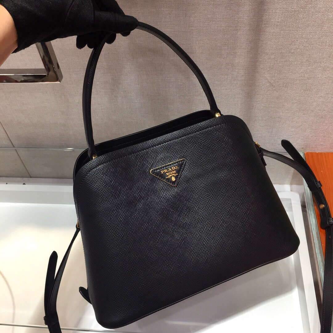 Prada 1BA282 Medium Saffiano Leather Prada Matinee Bag Black - luxibagsmall
