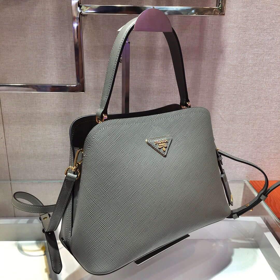 Prada 1BA282 Medium Saffiano Leather Prada Matinee Bag Gray - luxibagsmall