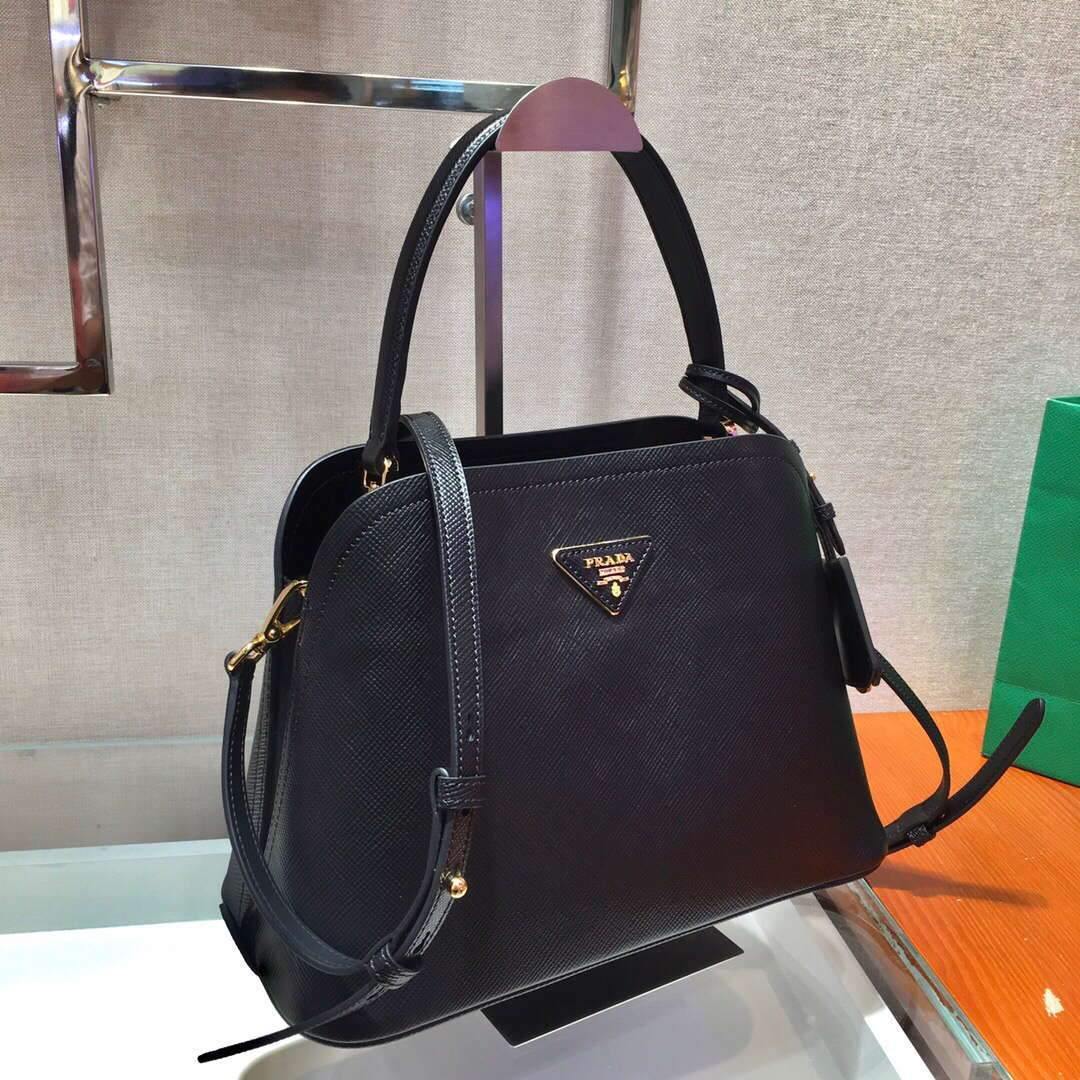 Prada 1BA282 Medium Saffiano Leather Prada Matinee Bag Black - luxibagsmall