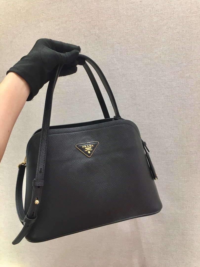 Prada 1BA282 Medium Saffiano Leather Prada Matinee Bag Black - luxibagsmall