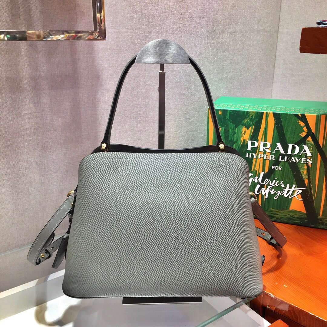 Prada 1BA282 Medium Saffiano Leather Prada Matinee Bag Gray - luxibagsmall