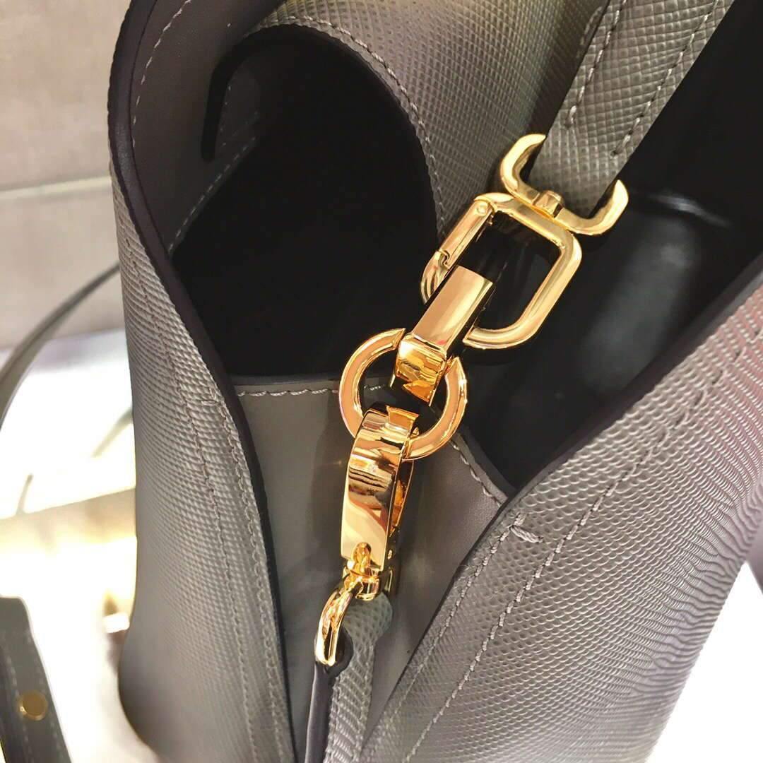 Prada 1BA282 Medium Saffiano Leather Prada Matinee Bag Gray - luxibagsmall