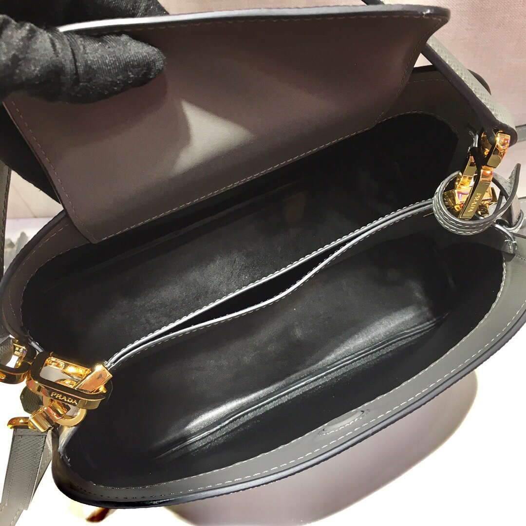 Prada 1BA282 Medium Saffiano Leather Prada Matinee Bag Gray - luxibagsmall