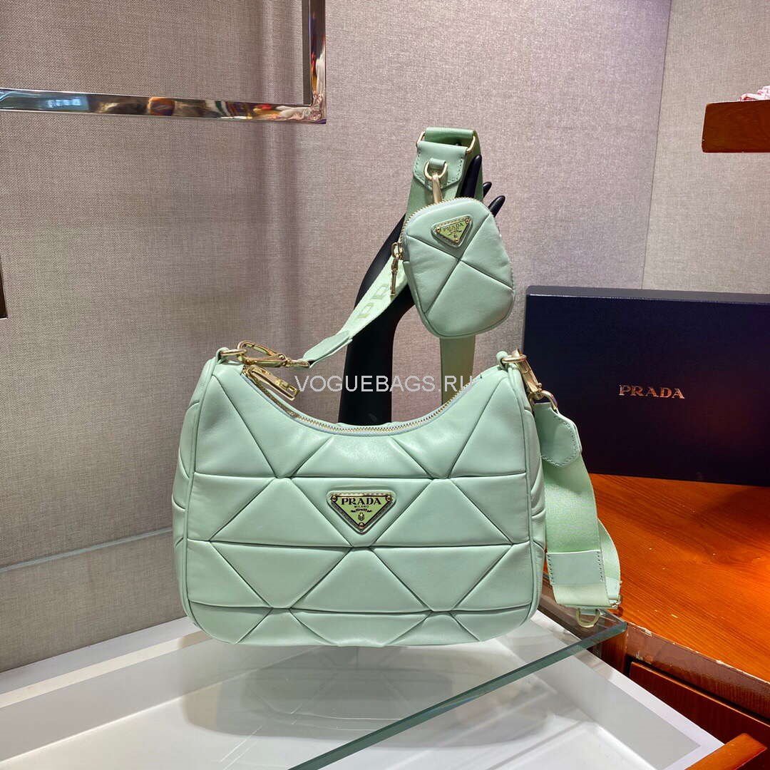 Prada 1BC151 Prada Padded Calfskin Shoulder Bag in Green - luxibagsmall