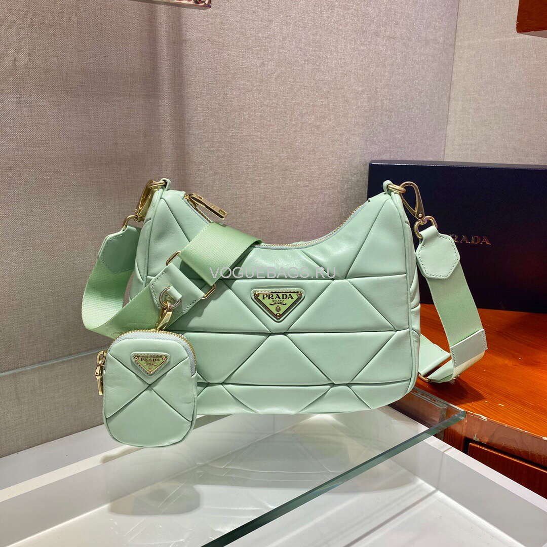 Prada 1BC151 Prada Padded Calfskin Shoulder Bag in Green - luxibagsmall