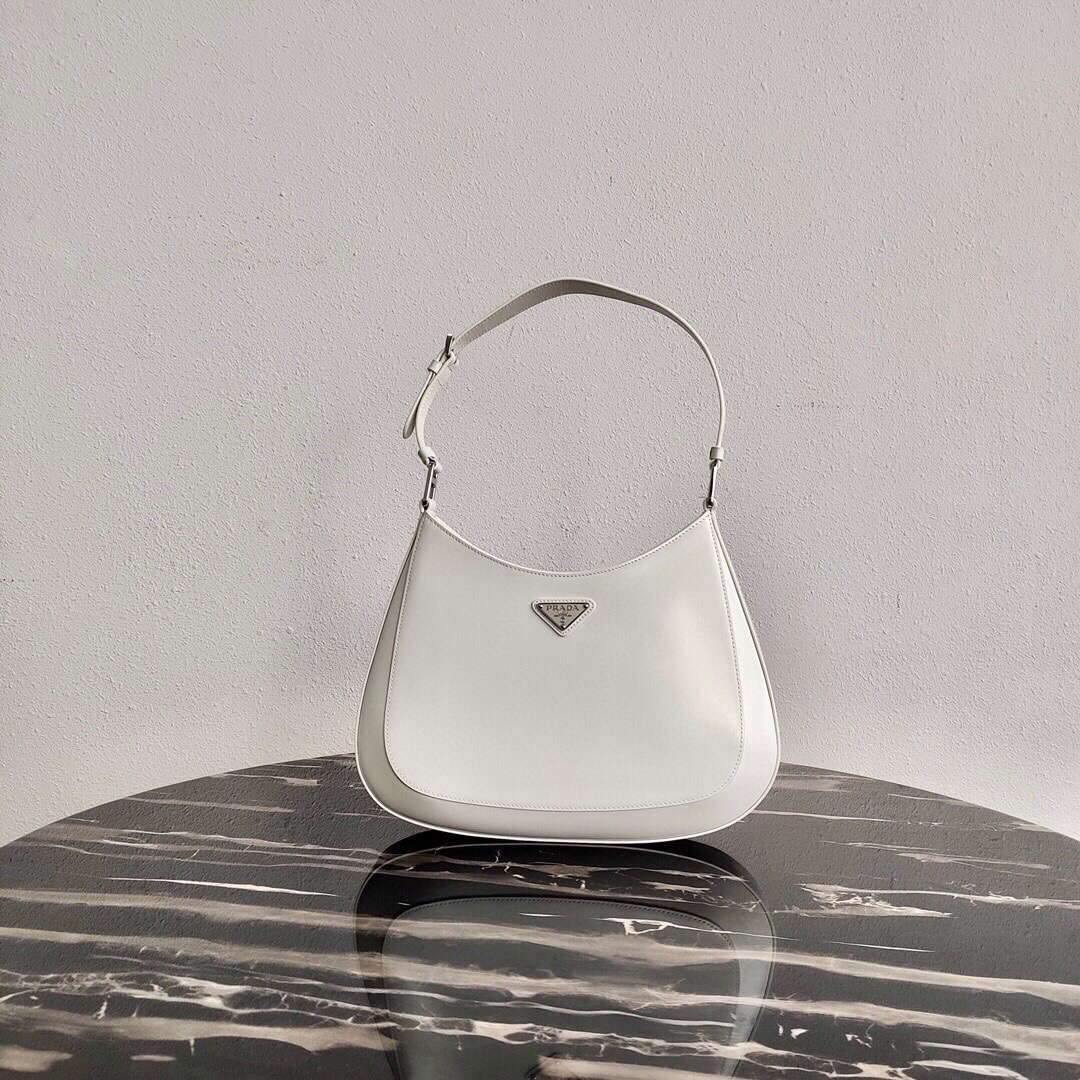 Prada 1BC156 Prada Cleo Brushed Leather Shoulder Bag White - luxibagsmall