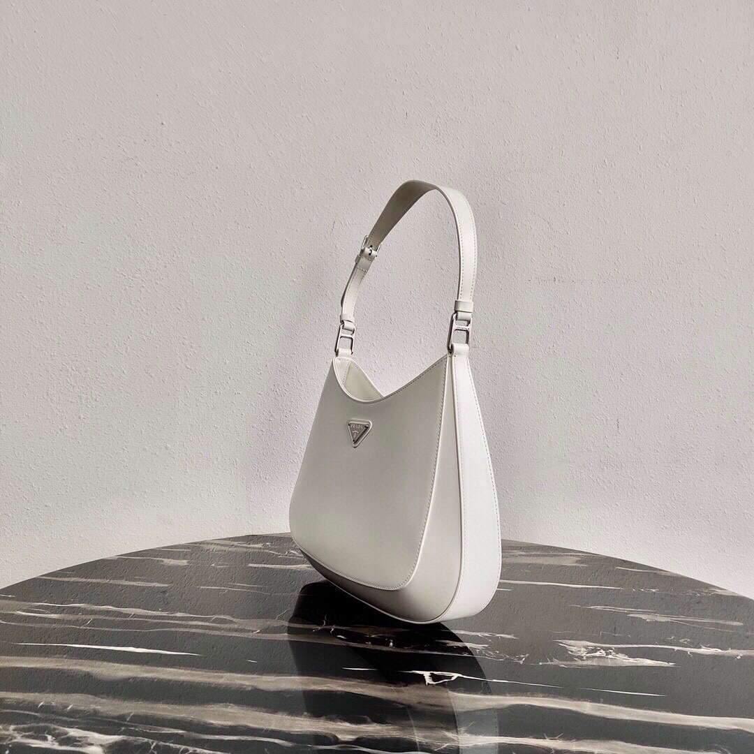 Prada 1BC156 Prada Cleo Brushed Leather Shoulder Bag White - luxibagsmall