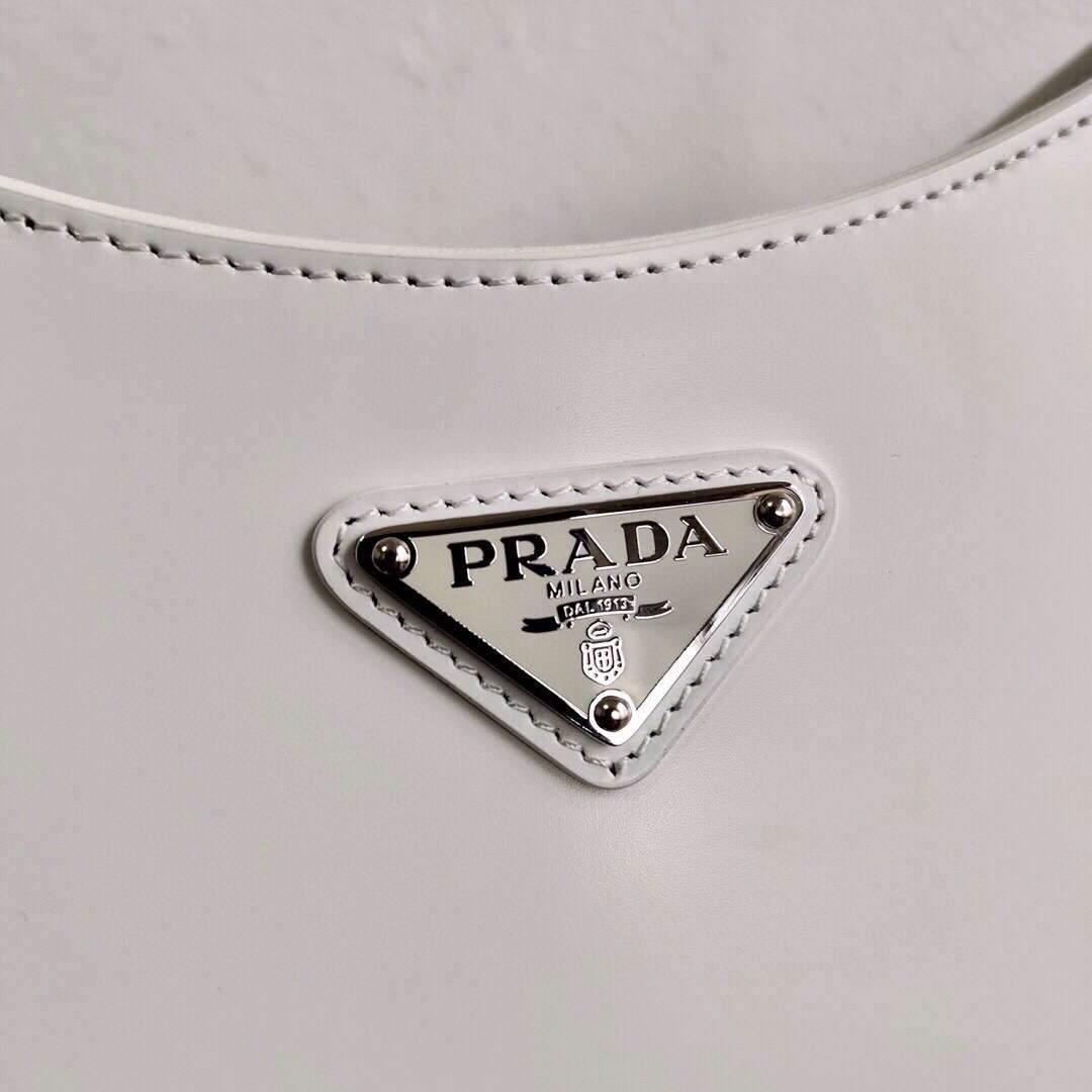 Prada 1BC156 Prada Cleo Brushed Leather Shoulder Bag White - luxibagsmall