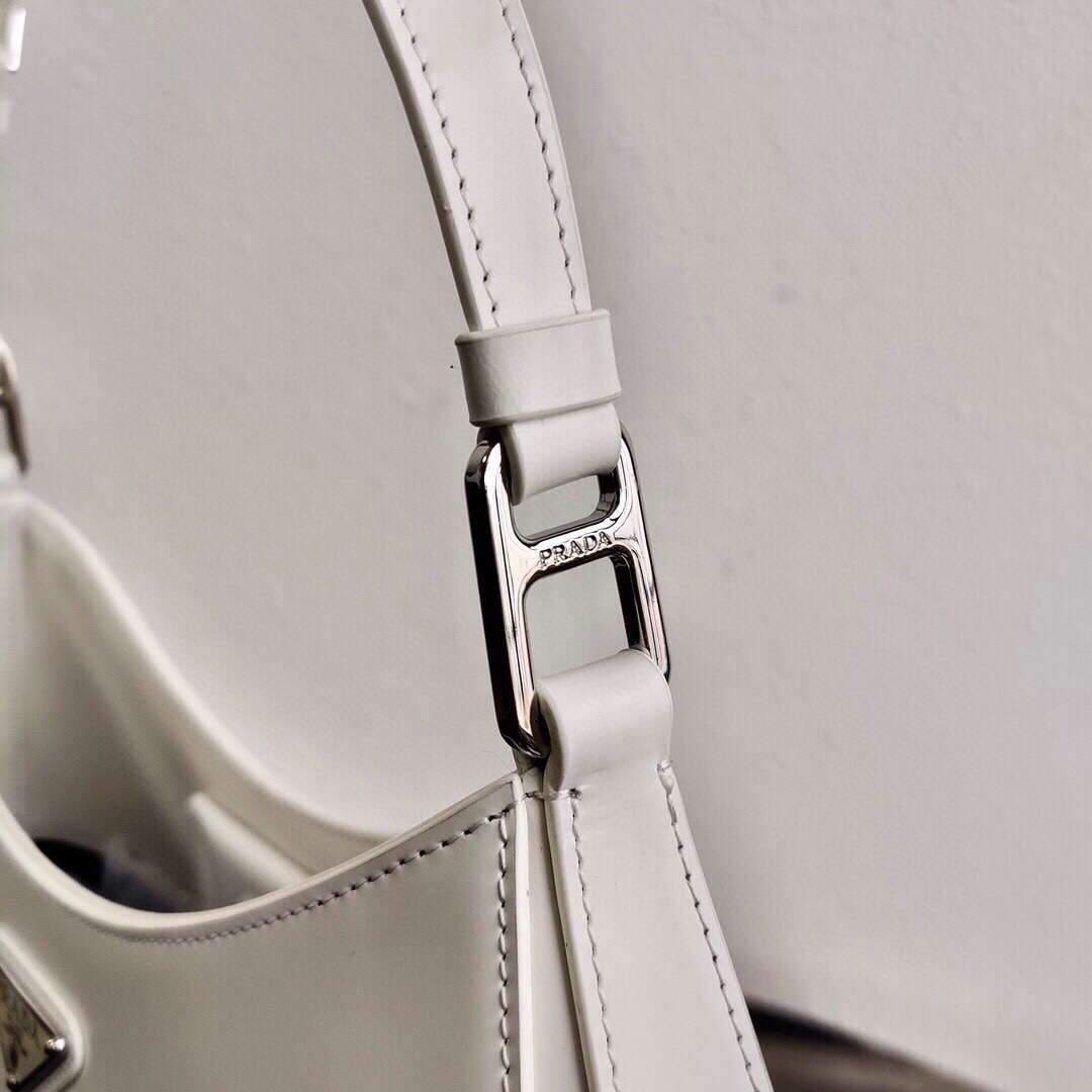 Prada 1BC156 Prada Cleo Brushed Leather Shoulder Bag White - luxibagsmall