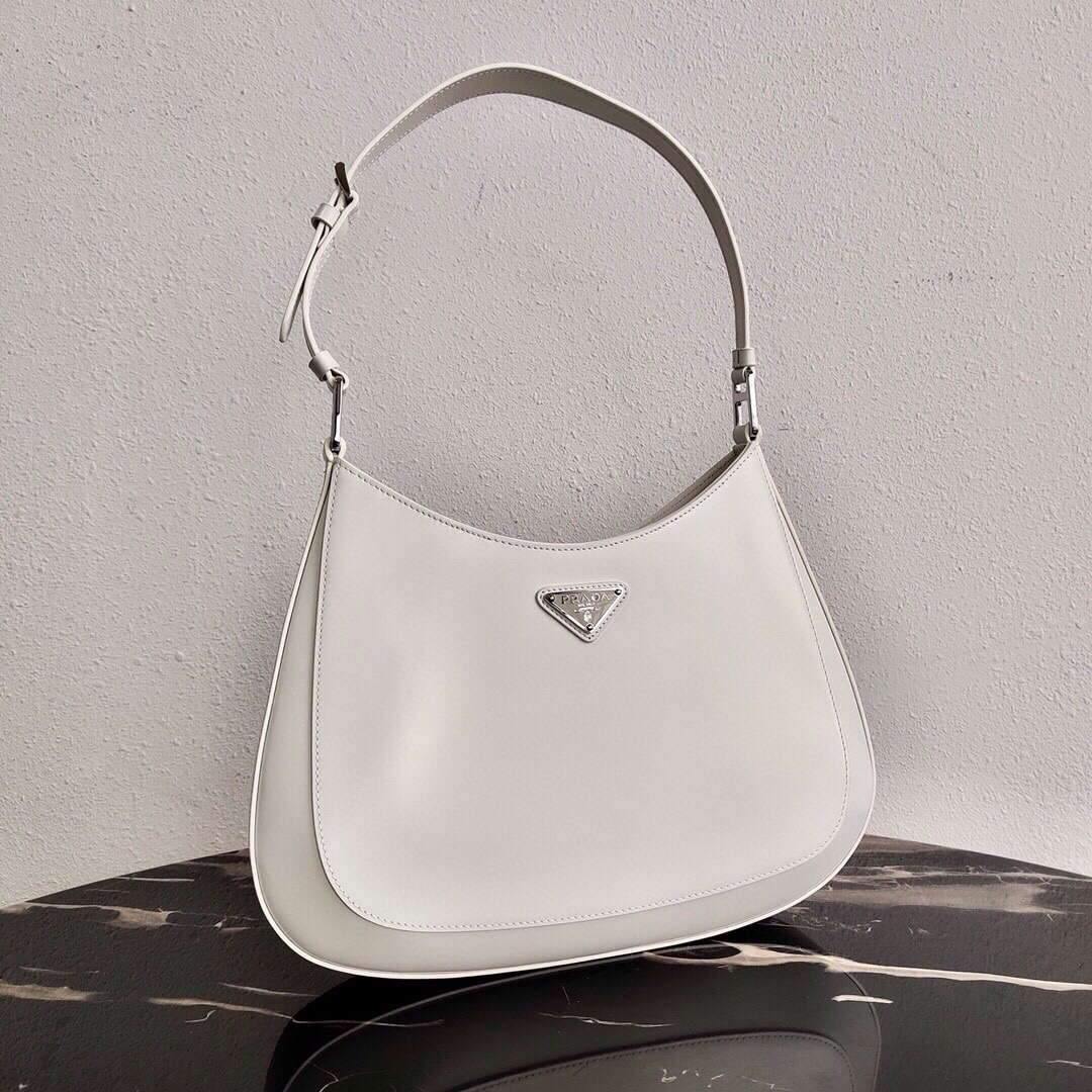 Prada 1BC156 Prada Cleo Brushed Leather Shoulder Bag White - luxibagsmall