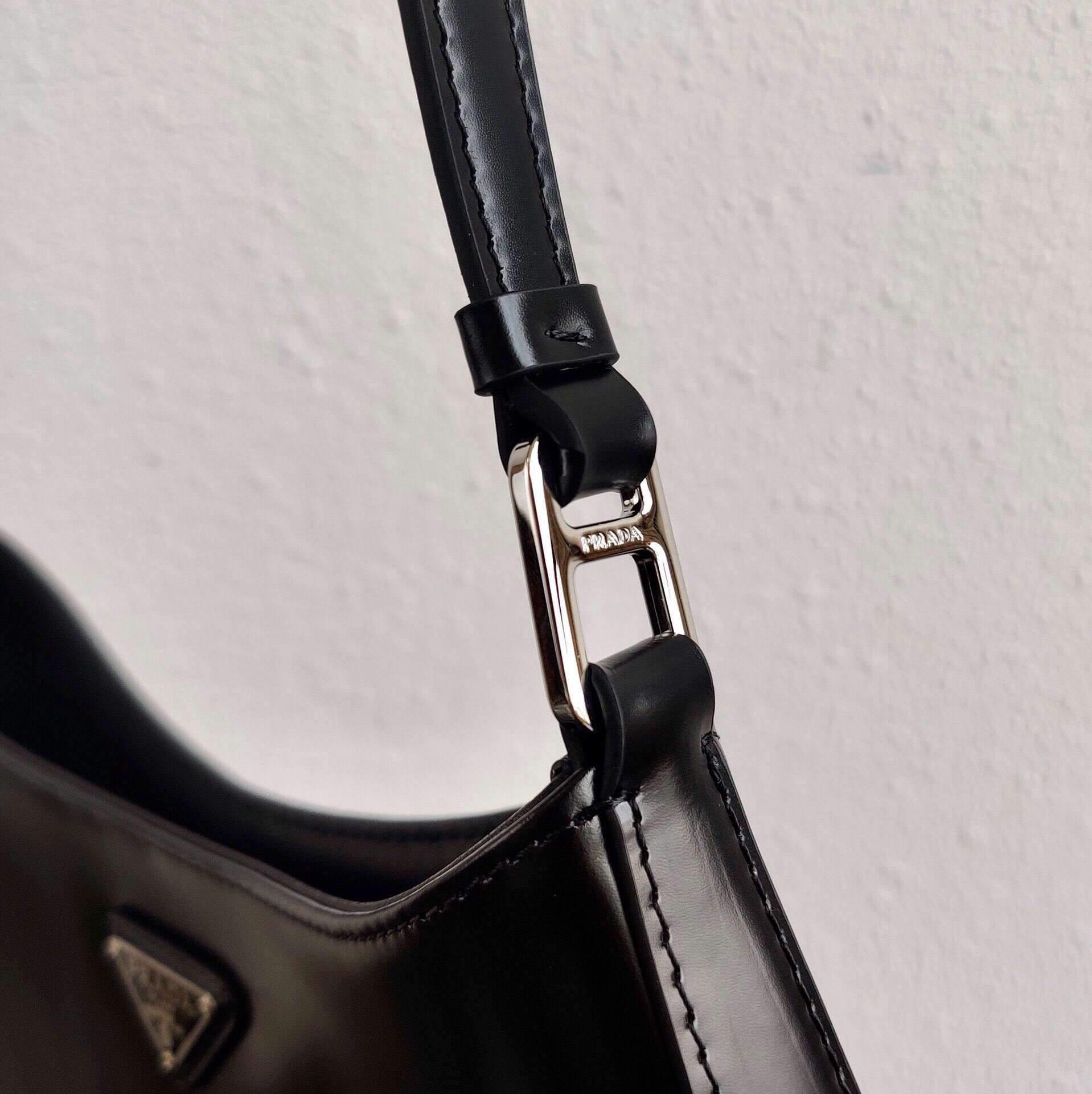 Prada 1BC499 Prada Cleo Brushed Leather Shoulder Bag in Black - Voguebags