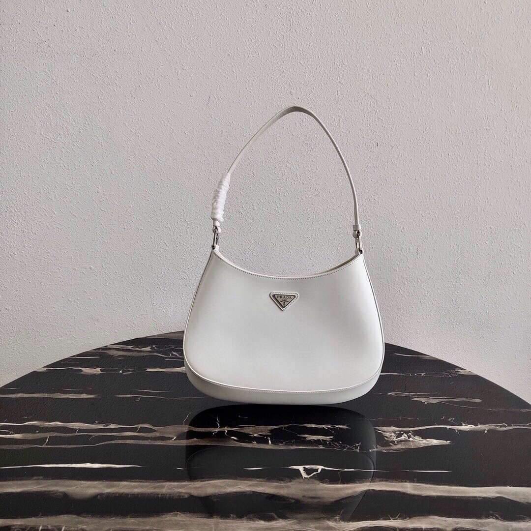 Prada 1BC499 Prada Cleo Brushed Leather Shoulder Bag in White - Voguebags