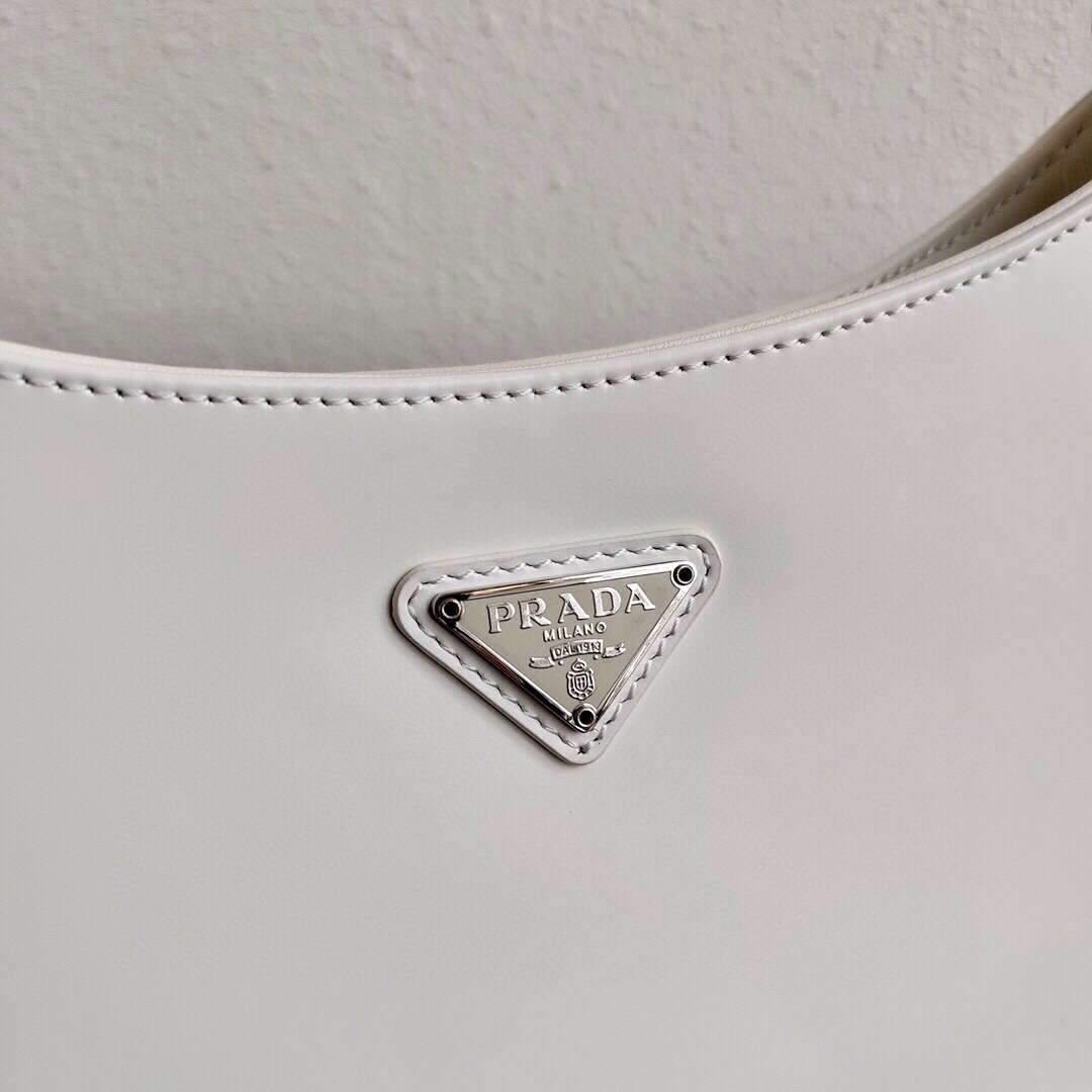 Prada 1BC499 Prada Cleo Brushed Leather Shoulder Bag in White - Voguebags