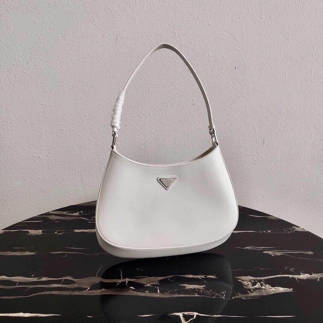 Prada 1BC499 Prada Cleo Brushed Leather Shoulder Bag in White - Voguebags