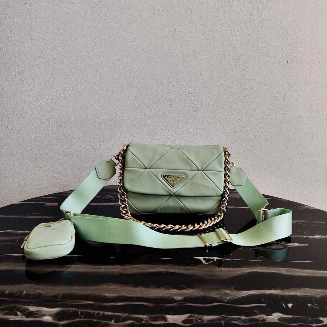 Prada 1BD292 Prada System nappa leather patchwork Bag Green - luxibagsmall