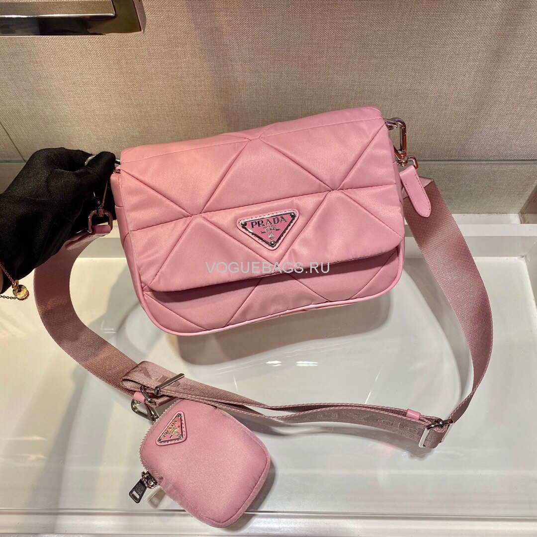 Prada 1BD292 Prada Three In One Nylon Shoulder Bag Pink - luxibagsmall