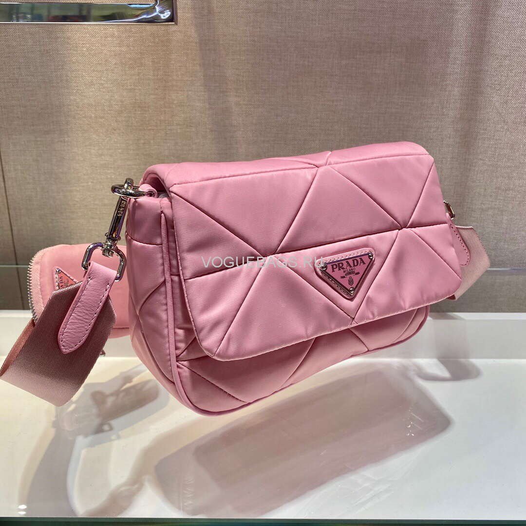 Prada 1BD292 Prada Three In One Nylon Shoulder Bag Pink - luxibagsmall