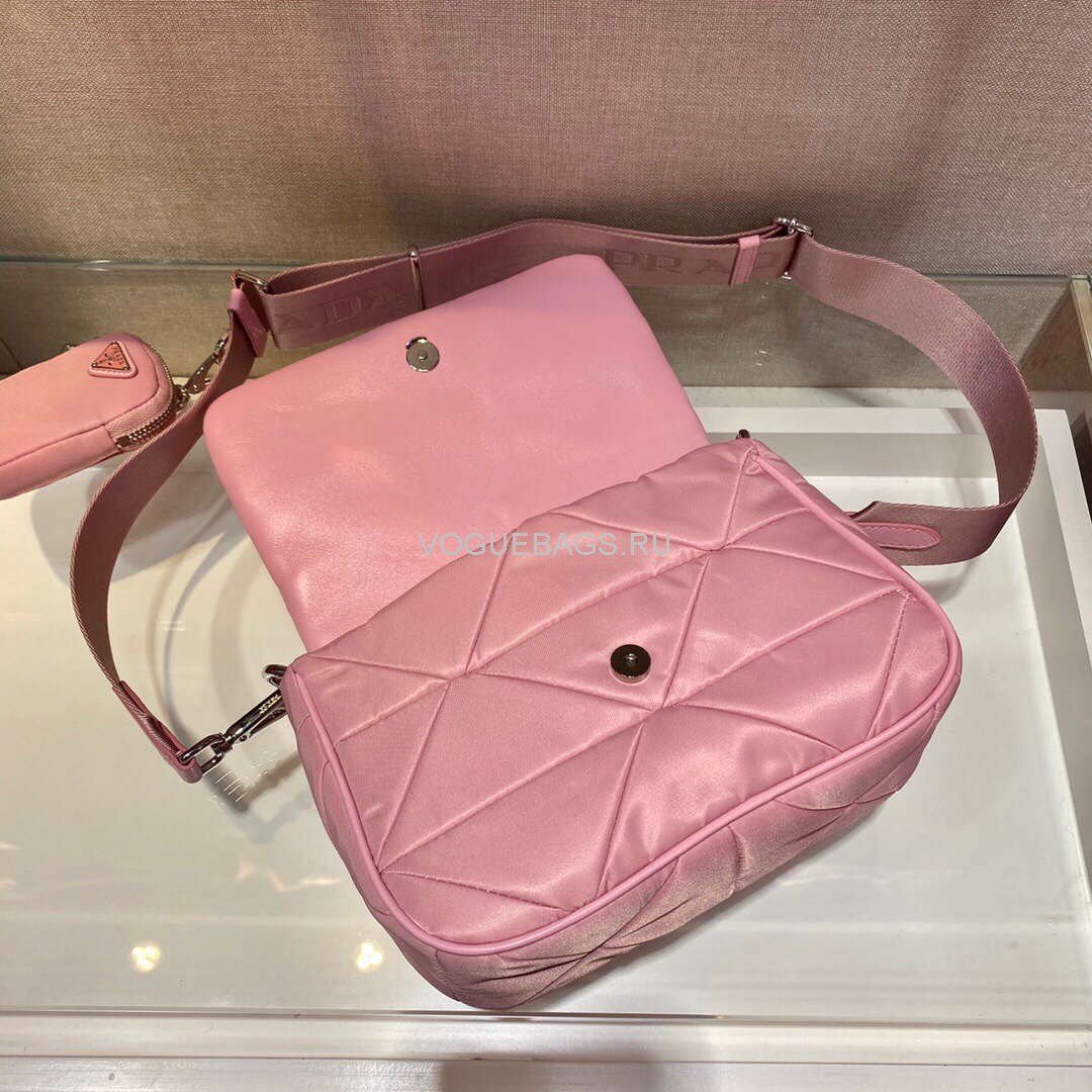 Prada 1BD292 Prada Three In One Nylon Shoulder Bag Pink - luxibagsmall