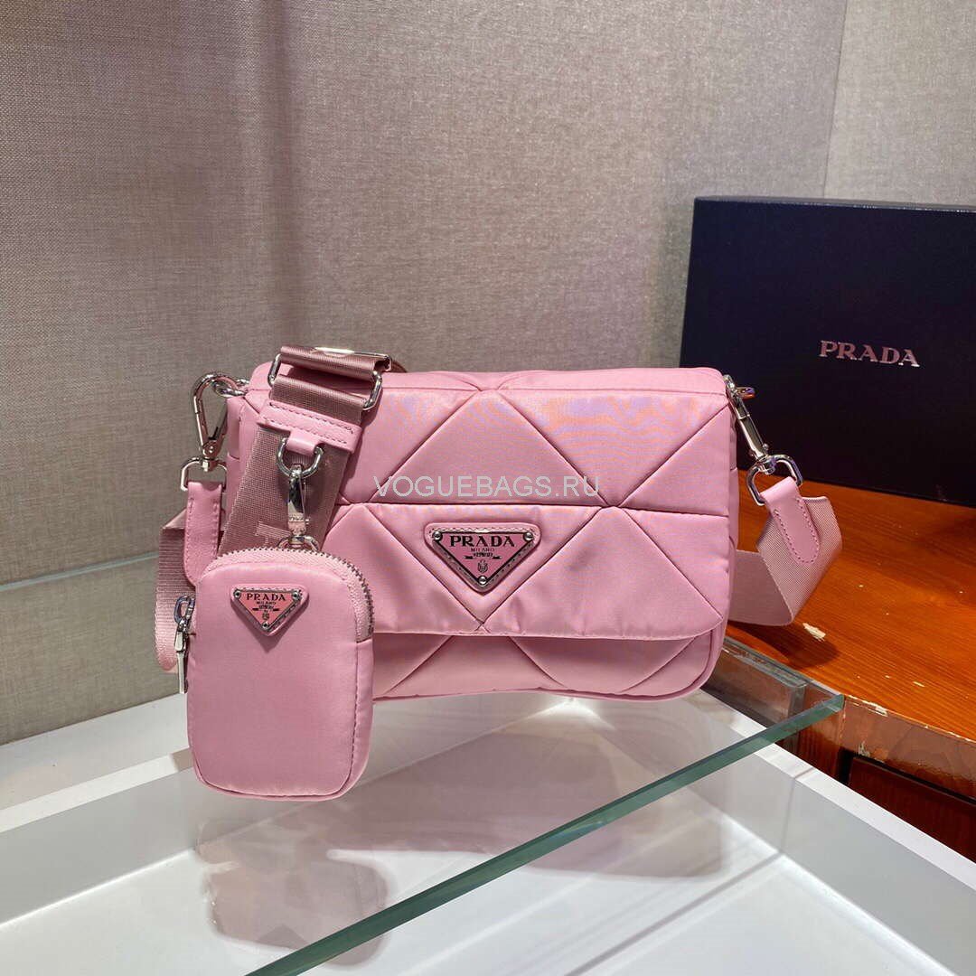 Prada 1BD292 Prada Three In One Nylon Shoulder Bag Pink - luxibagsmall