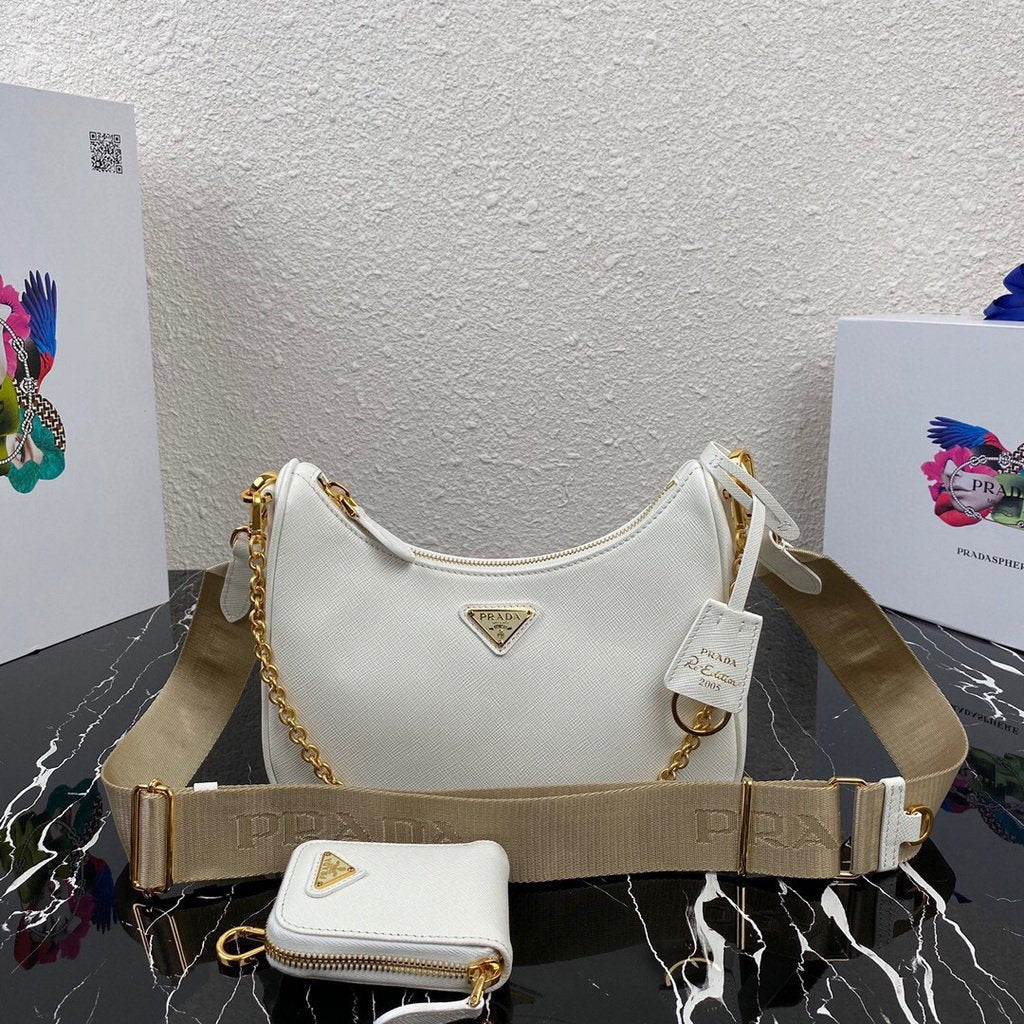 Prada 1BH204 Prada Re-Edition 2005 Saffiano leather Bag in White - luxibagsmall