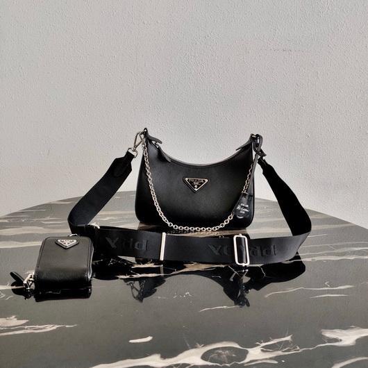 Prada 1BH204 Prada Re-Edition 2005 Saffiano leather Bag in Black Silver - luxibagsmall