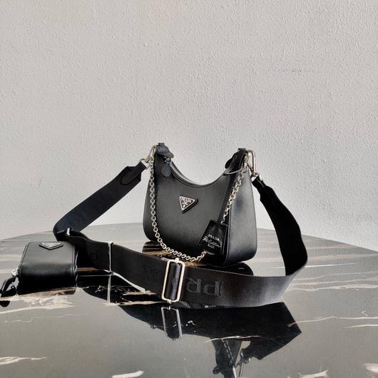 Prada 1BH204 Prada Re-Edition 2005 Saffiano leather Bag in Black Silver - luxibagsmall