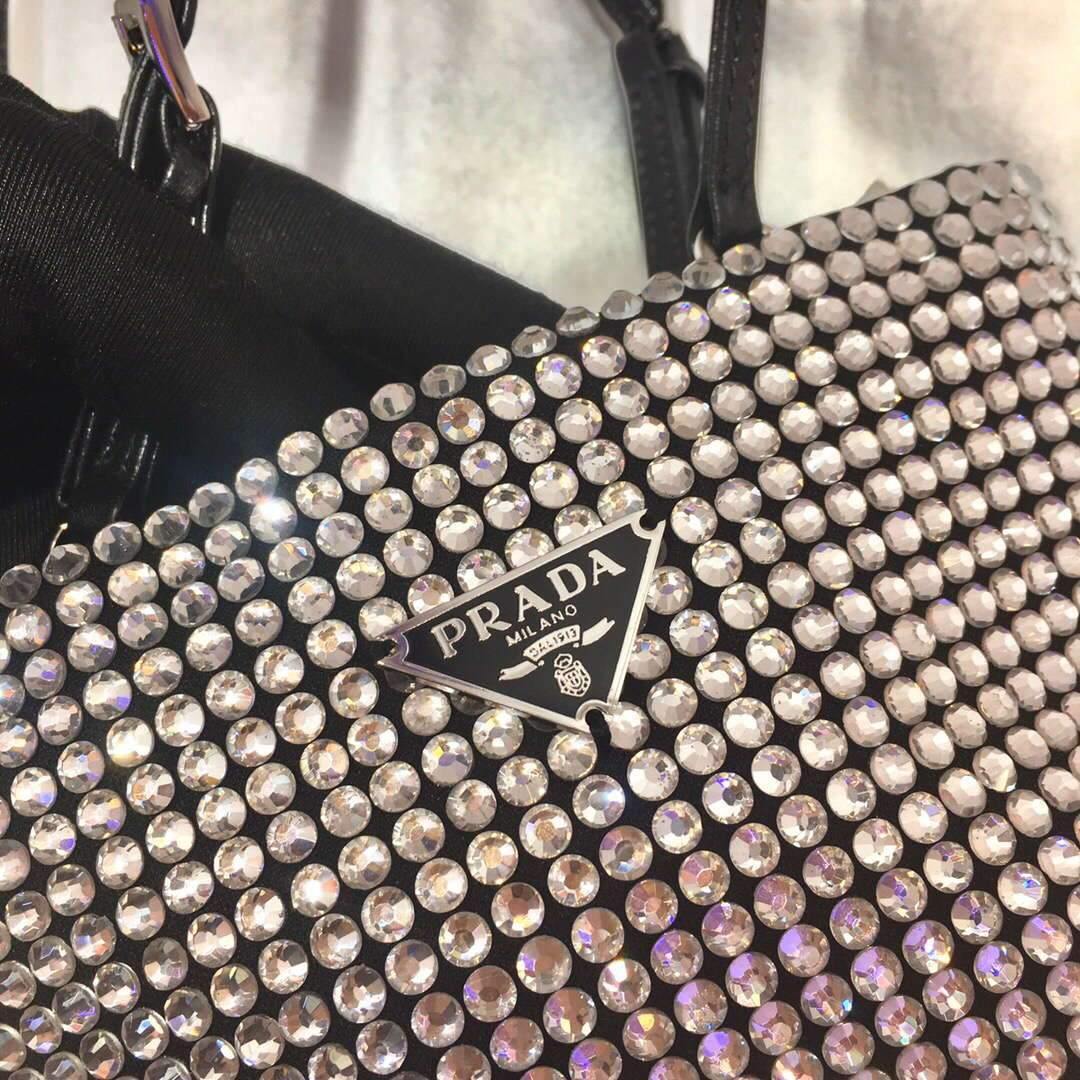 Prada 1N6608 Rhinestone chain Handbag Silver - luxibagsmall