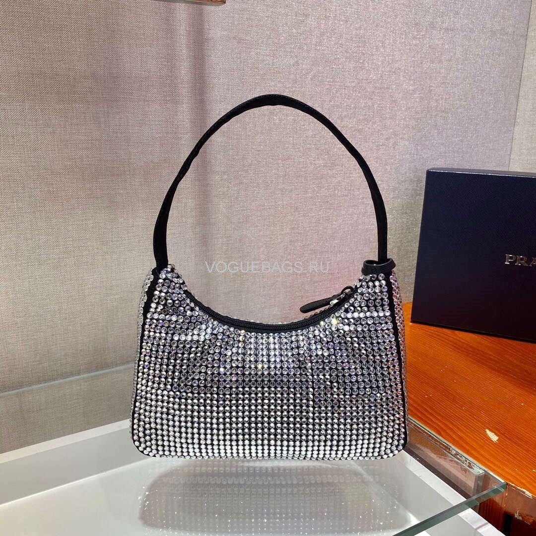 Prada 1NE515 Prada Hobo Diamond Mini Shoulder Bag Sliver - luxibagsmall