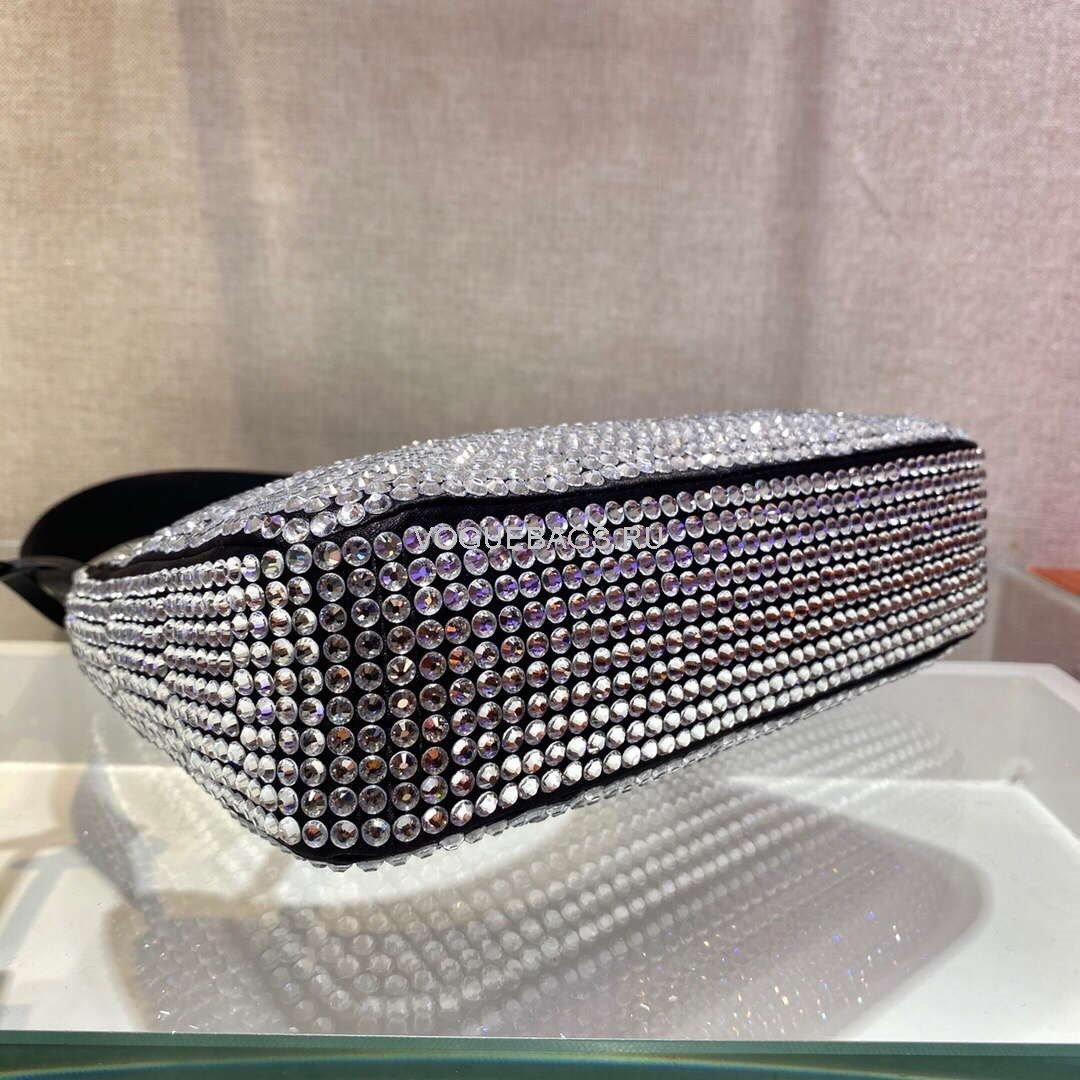 Prada 1NE515 Prada Hobo Diamond Mini Shoulder Bag Sliver - luxibagsmall