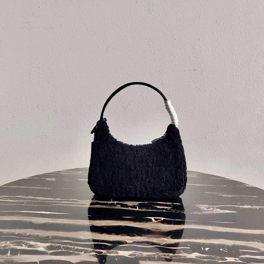 Prada 1NE515 Re Edition 2000 Shearling Mini Bag Black - luxibagsmall