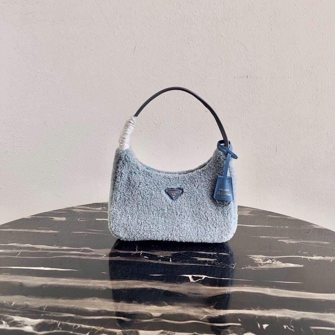 Prada 1NE515 Re Edition 2000 Shearling Mini Bag Blue - luxibagsmall